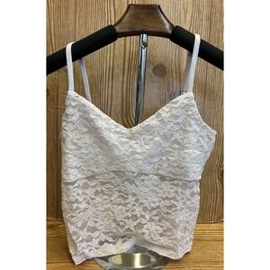 Hollister Women's Small Light Pink Lace‎ Sheer Tank Top Shirt Fitted Crop